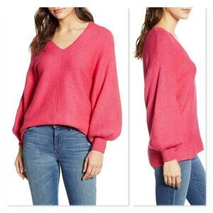 1.State Blouson Sleeve V-Neck Sweater